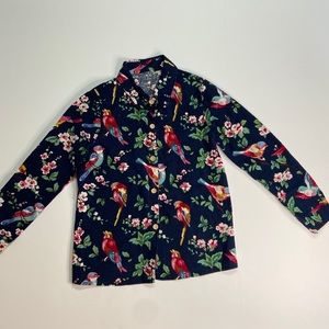 Bird and Floral Button Down Long Sleeve Top